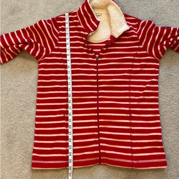 LL Bean Womens Full Zip Red White Striped Fleece Jacket Size M Outdoors Holiday - Picture 11 of 11